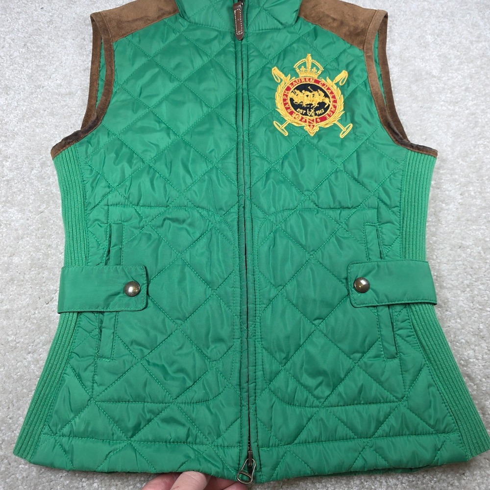 Ralph Lauren Sport Vest Womens XS Green Quilted Insulated Hiking Skiing Outdoor
